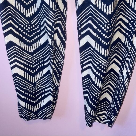 J Crew Size 6 Linen Blend Navy and White Chevron Jumpsuit Sleeveless - Picture 5 of 9
